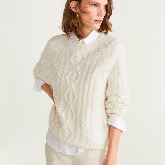 Mango Sweaters | Mango White Crewneck Openwork Knit Sweater Size Xs | Color: White | Size: Xxs | Ayumingcloset's Closet
